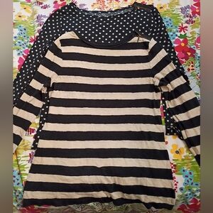 Ann Taylor LOFT Striped And  Polka Dot Long Sleeve Tops Size Large